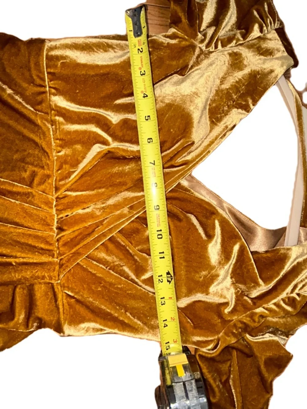 Revelry Giselle Velvet Gold long elegant Dress with an open v neck back Size 4 - Picture 8 of 11